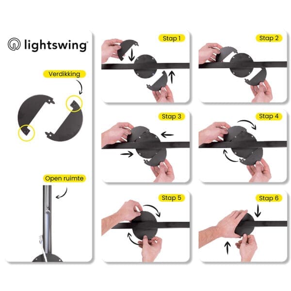 Lightswing®-Montage: Aufsetzen der Abdeckkappen